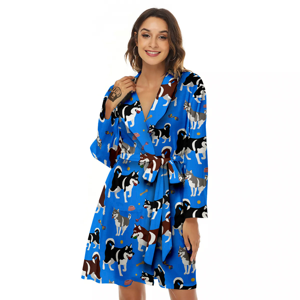 Alaskan Malamute Print Pattern Women's Robe-grizzshop