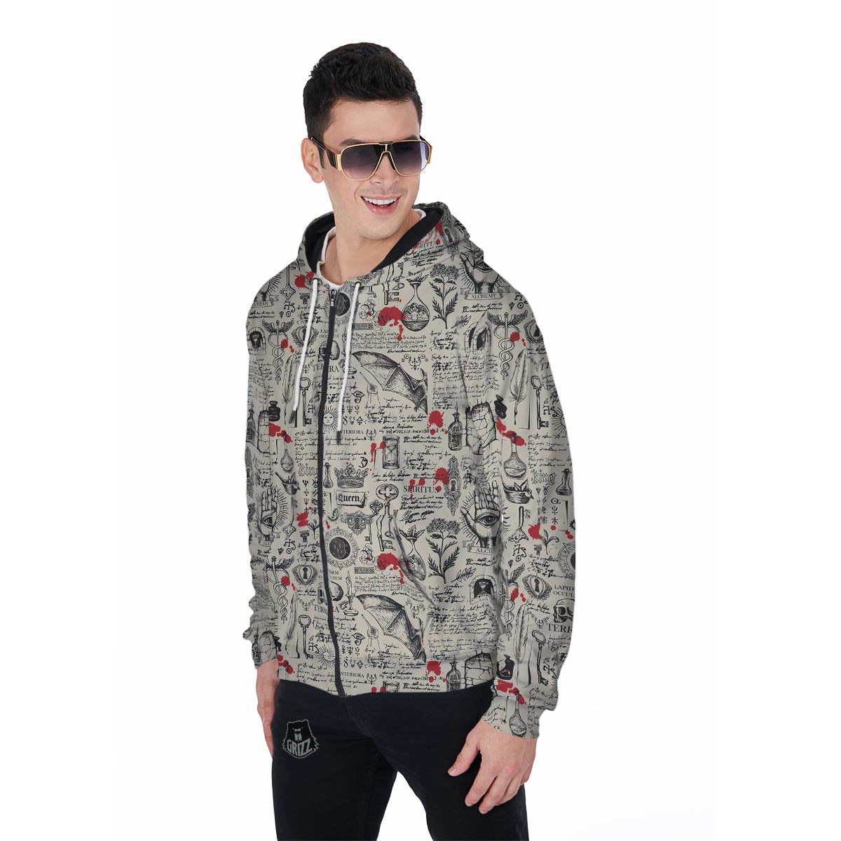 Alchemy Witchcraft Gothic Men's Zip Up Hoodie-grizzshop