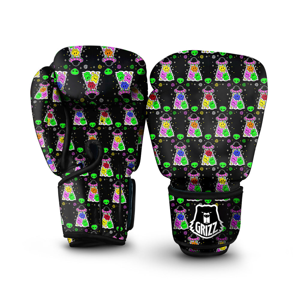 Alien And UFO Trippy Print Pattern Boxing Gloves-grizzshop