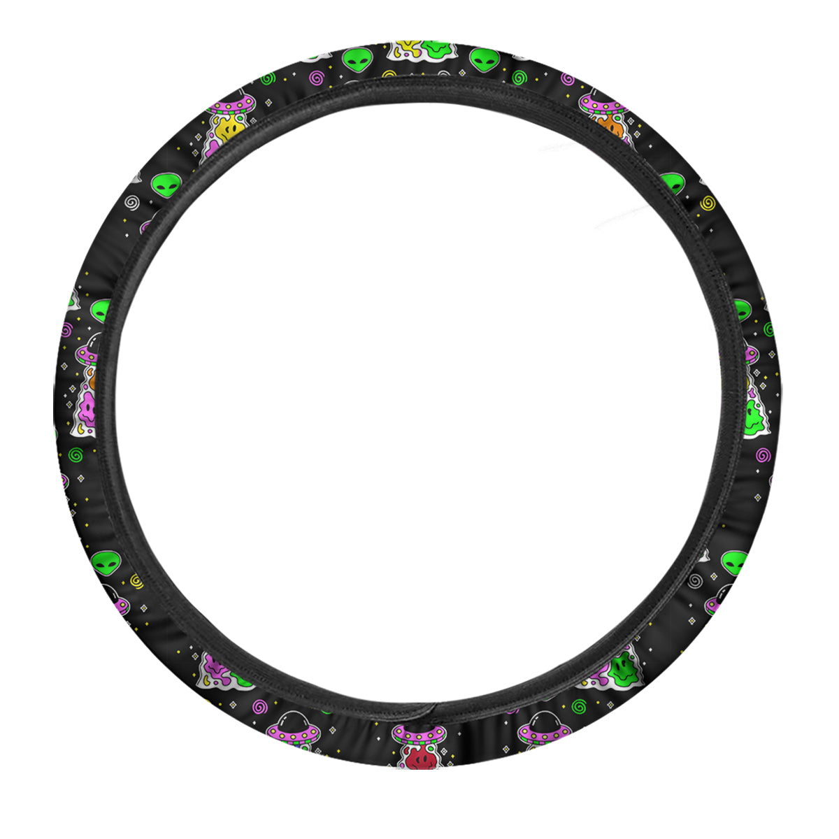Alien And UFO Trippy Print Pattern Car Steering Wheel Cover-grizzshop