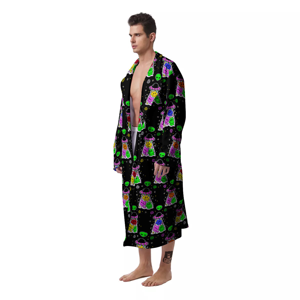 Alien And UFO Trippy Print Pattern Men's Robe-grizzshop
