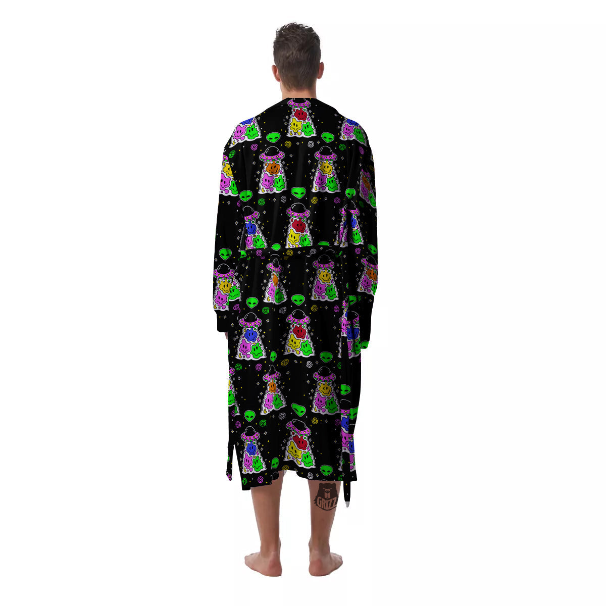 Alien And UFO Trippy Print Pattern Men's Robe-grizzshop