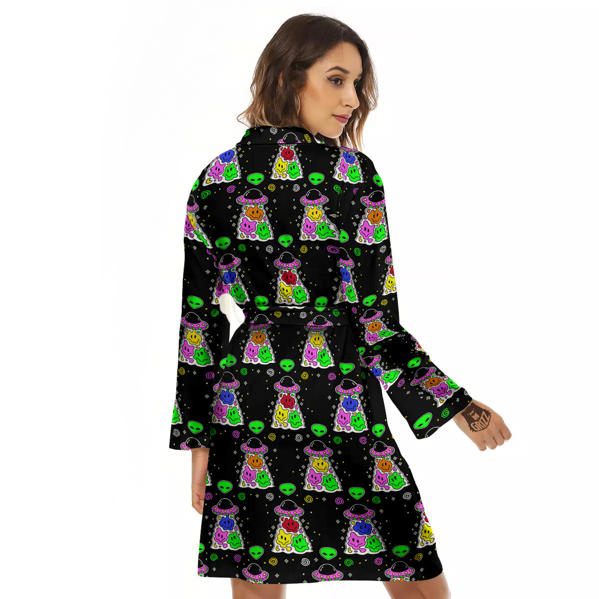 Alien And UFO Trippy Print Pattern Women's Robe-grizzshop