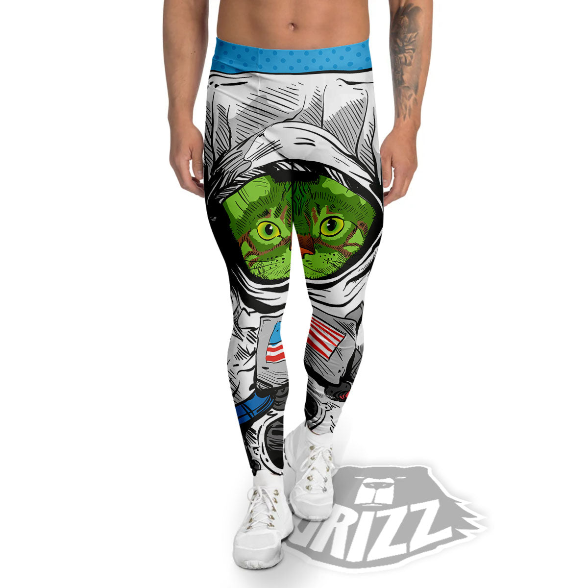 Alien Cat Astronaut Print Men's Leggings-grizzshop