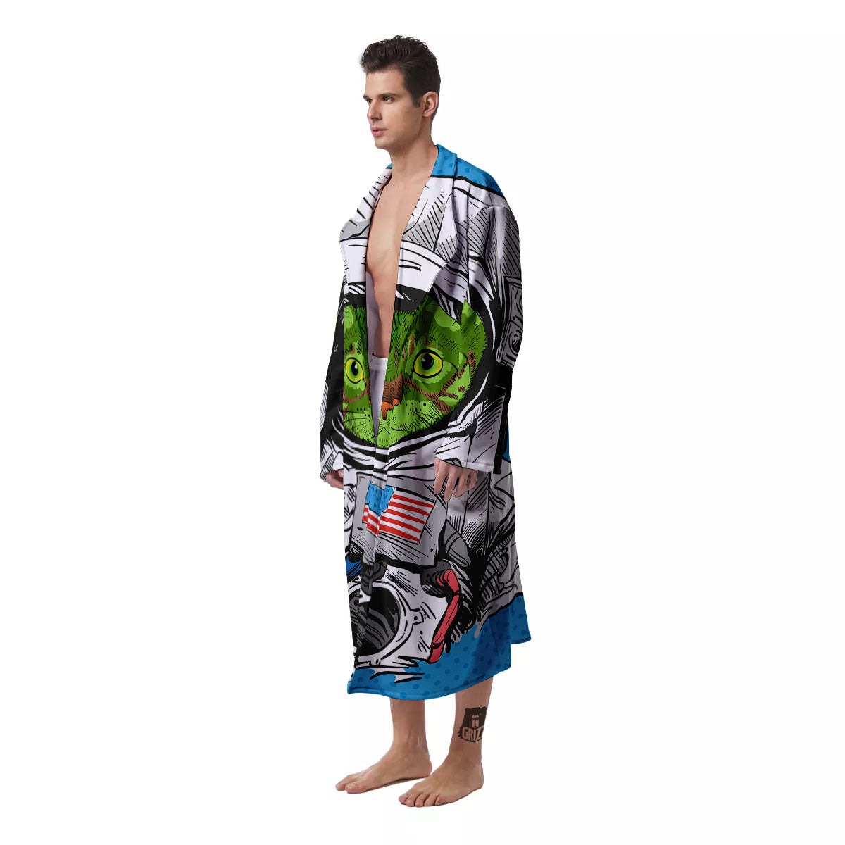 Alien Cat Astronaut Print Men's Robe-grizzshop