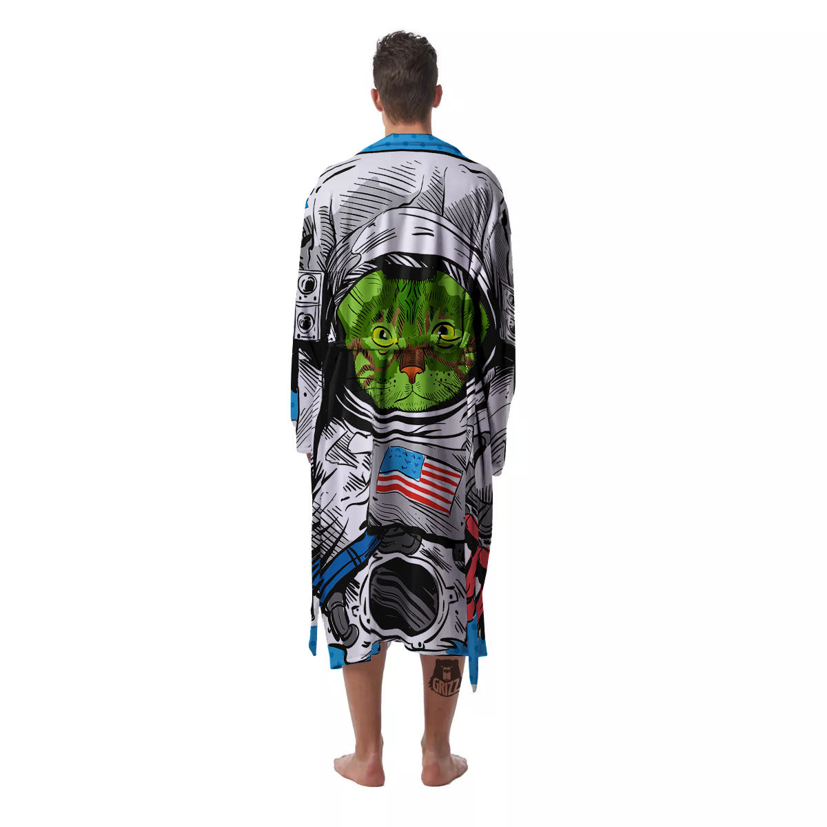 Alien Cat Astronaut Print Men's Robe-grizzshop