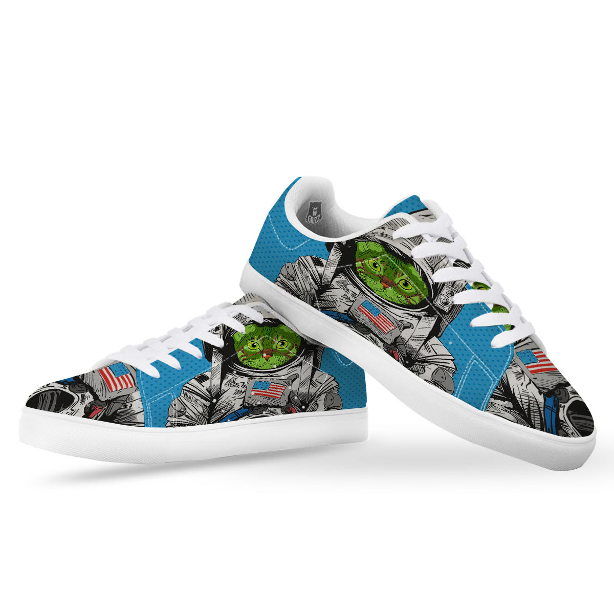 Alien Cat Astronaut Print White Low Top Sneakers-grizzshop