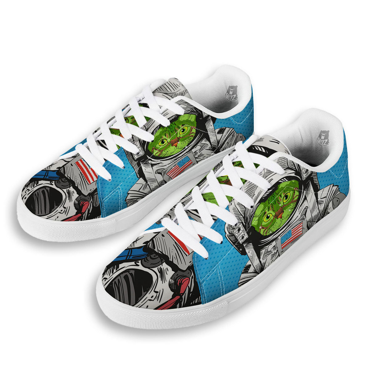 Alien Cat Astronaut Print White Low Top Sneakers-grizzshop