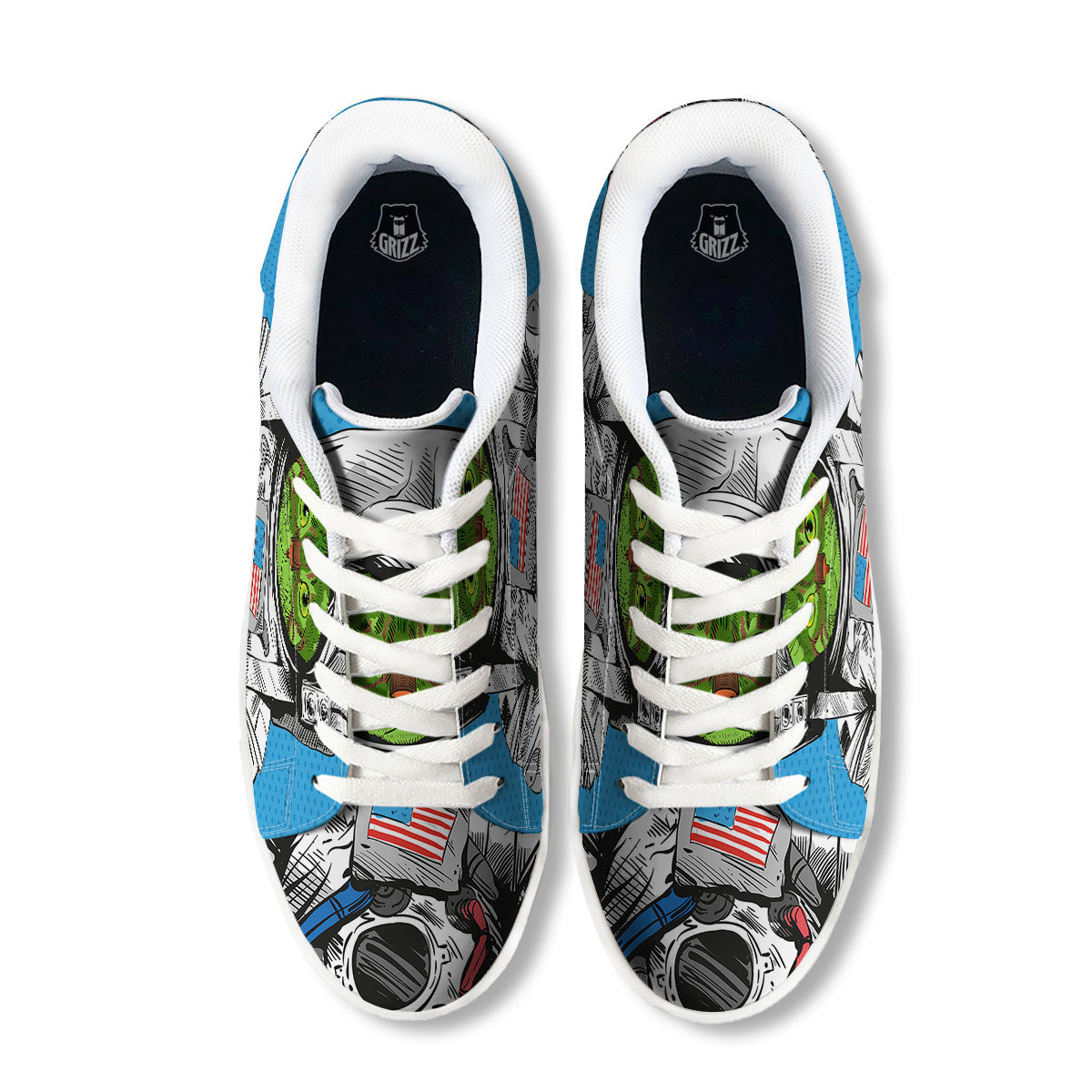 Alien Cat Astronaut Print White Low Top Sneakers-grizzshop