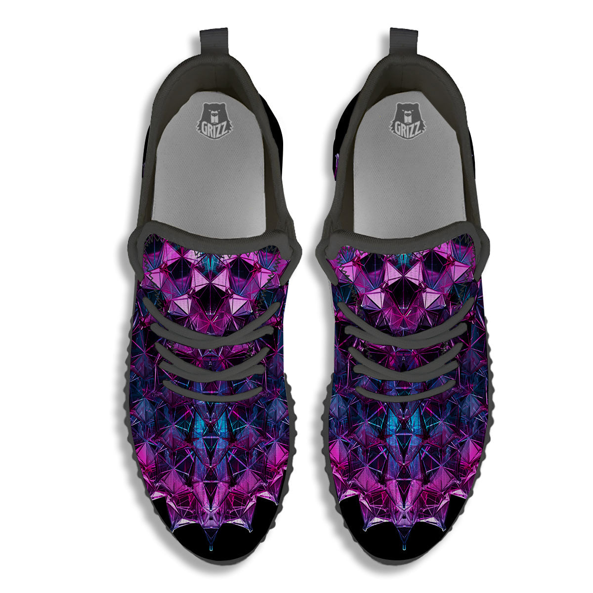 Alien Crystal Diamond Flower Print Black Walking Shoes-grizzshop