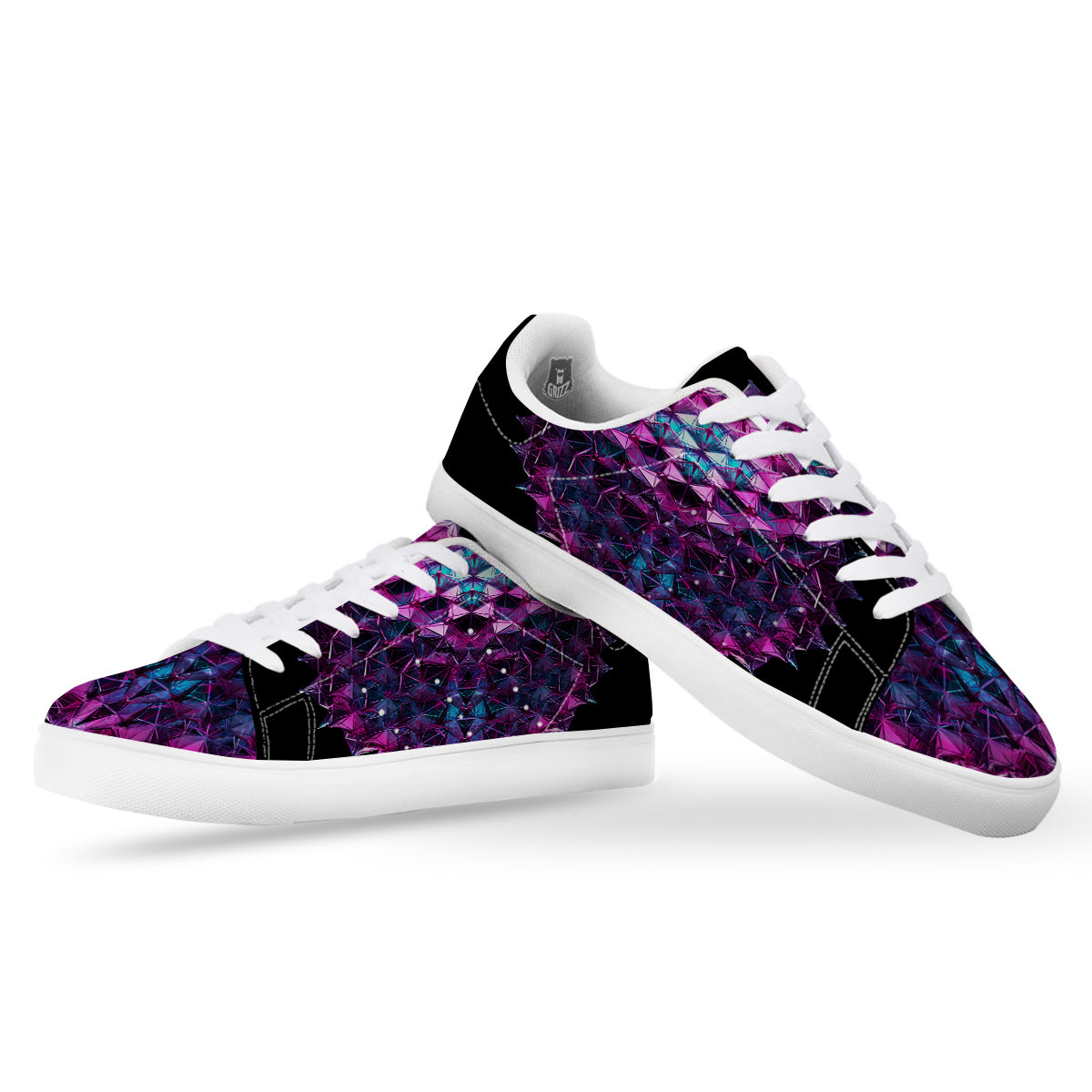 Alien Crystal Diamond Flower Print White Low Top Sneakers-grizzshop