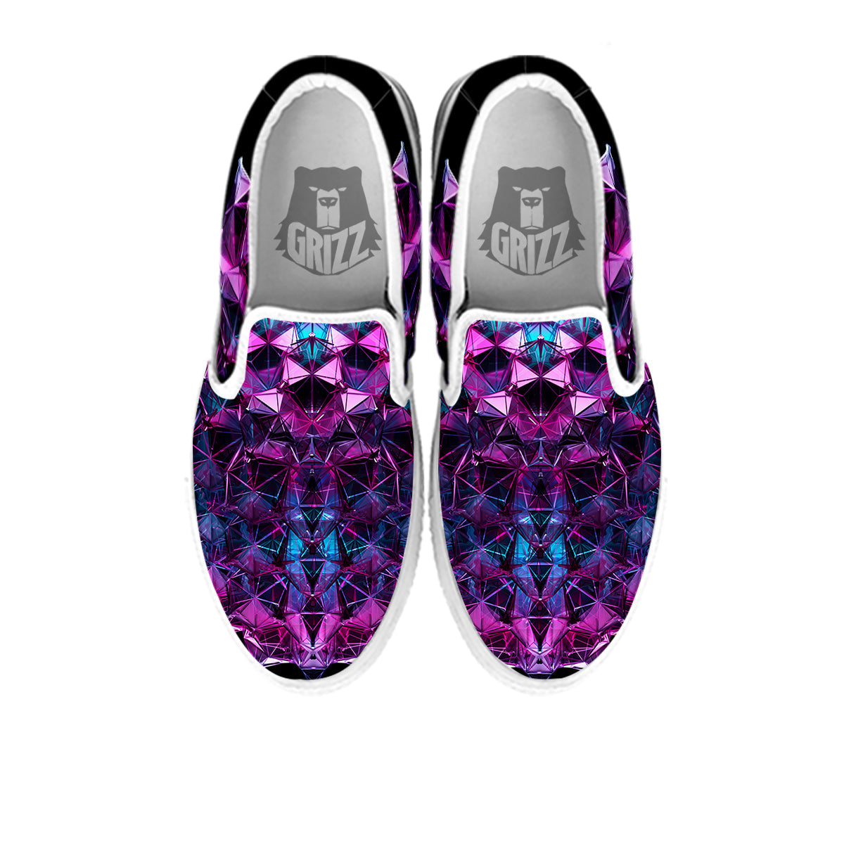 Alien Crystal Diamond Flower Print White Slip On Shoes-grizzshop