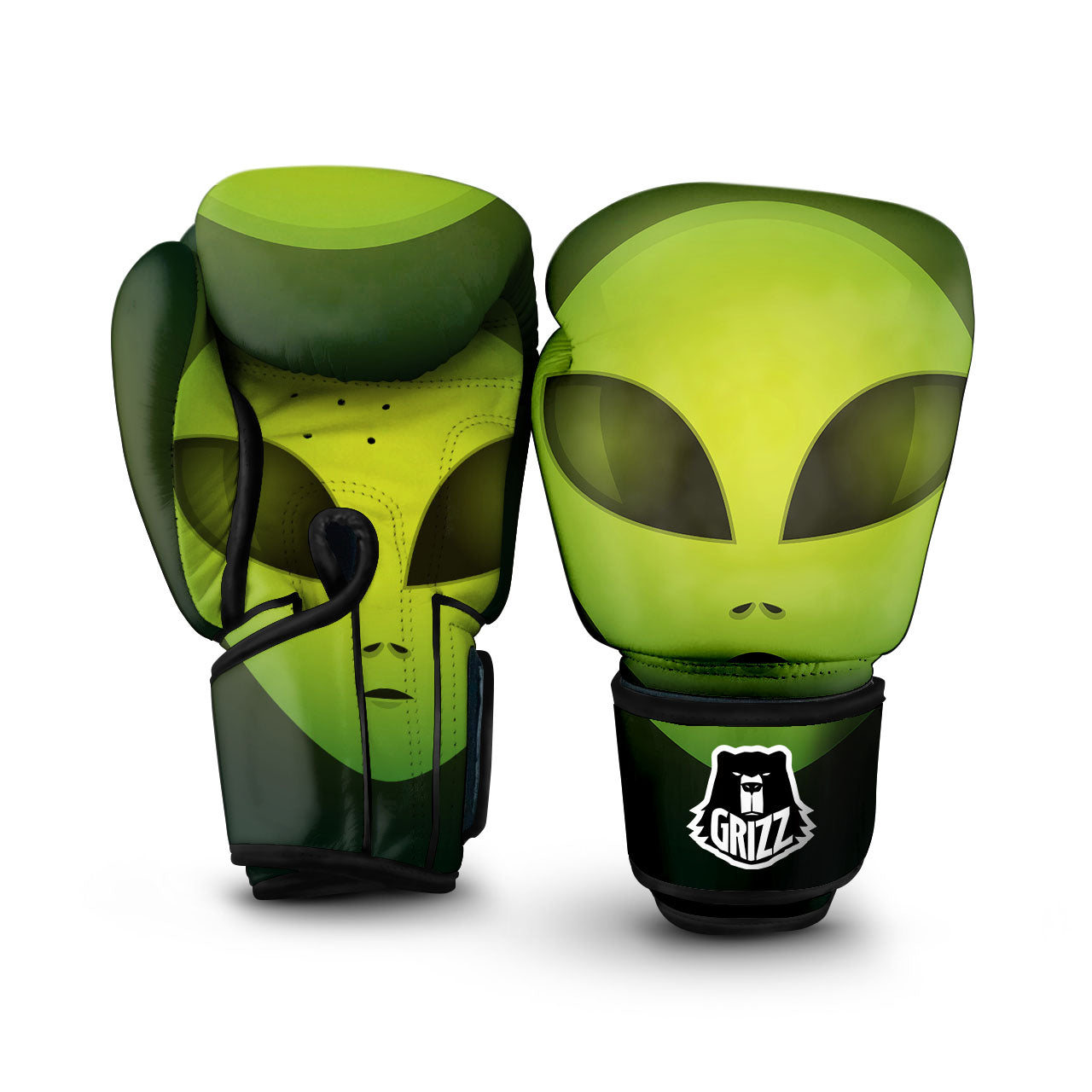 Black Green Buffalo Check And UFO Print Pattern Boxing Gloves