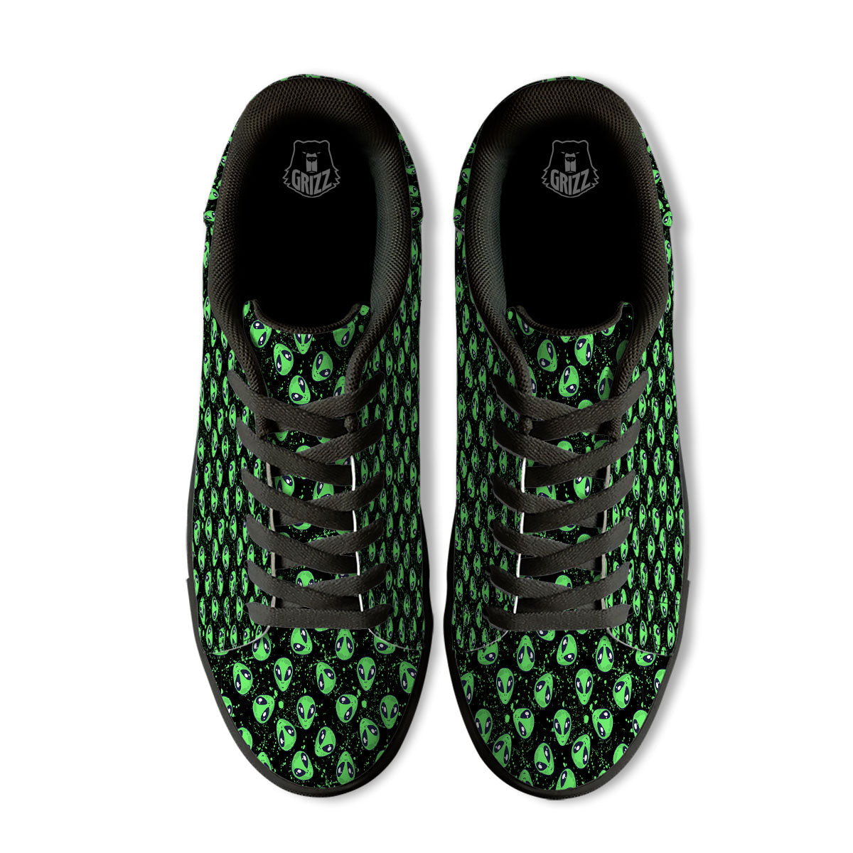 Alien Face Green Print Pattern Black Low Top Sneakers-grizzshop