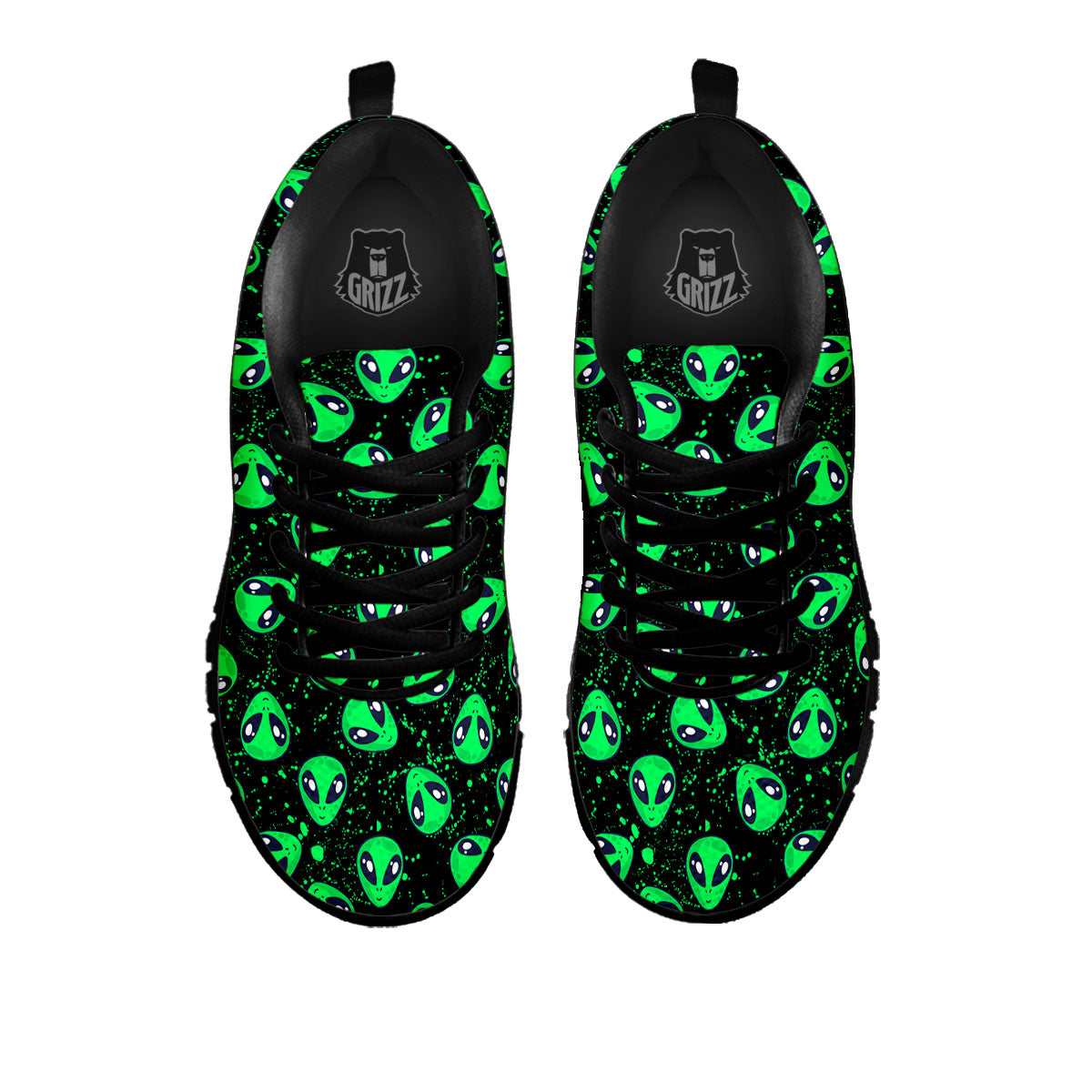 Alien Face Green Print Pattern Black Sneaker-grizzshop