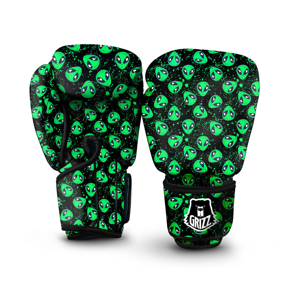 Alien Face Green Print Pattern Boxing Gloves-grizzshop