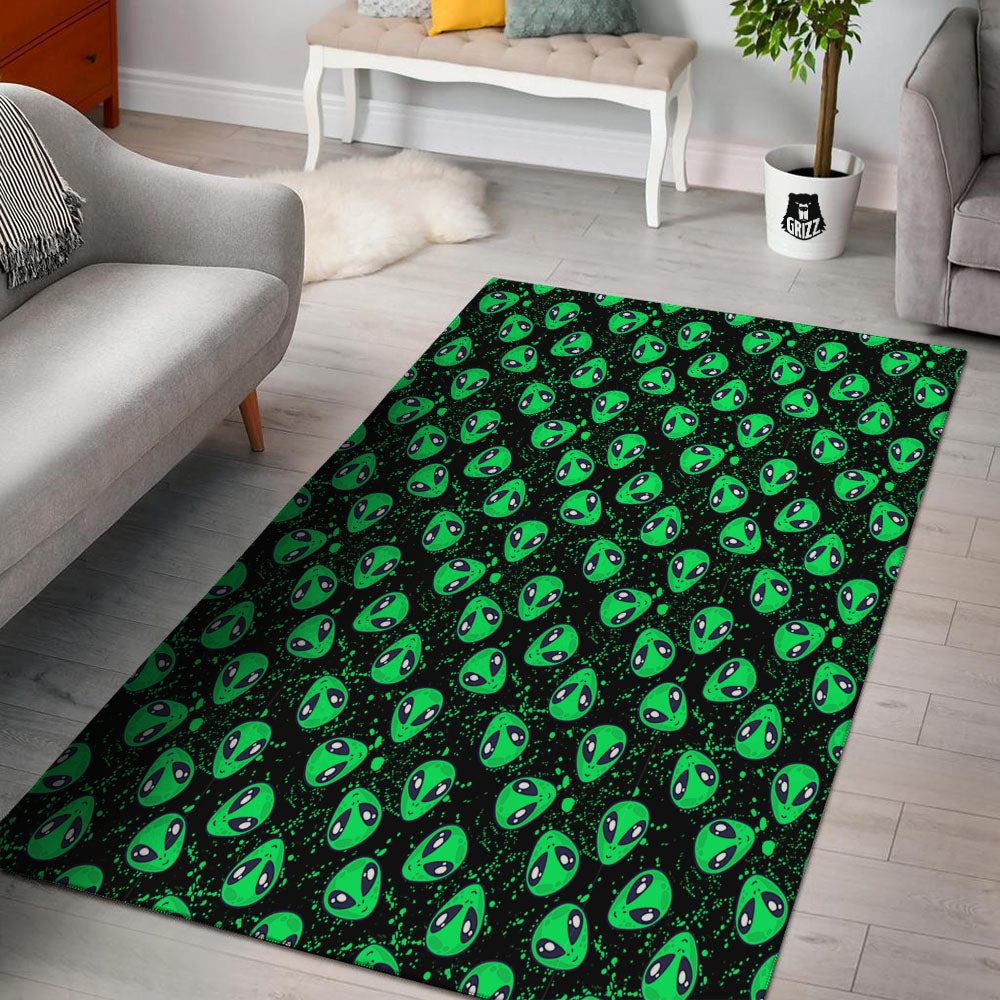 Alien Face Green Print Pattern Floor Mat-grizzshop