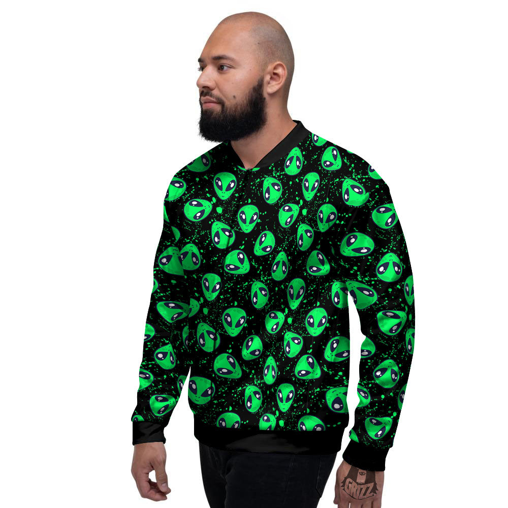Alien Face Green Print Pattern Men's Bomber Jacket-grizzshop
