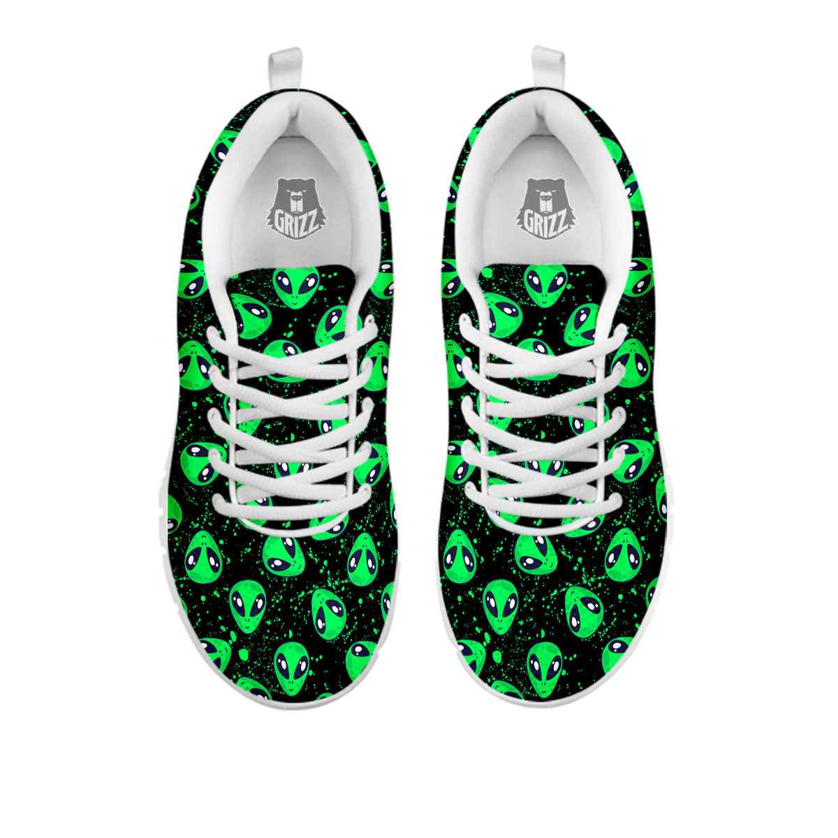 Alien Face Green Print Pattern White Sneaker-grizzshop