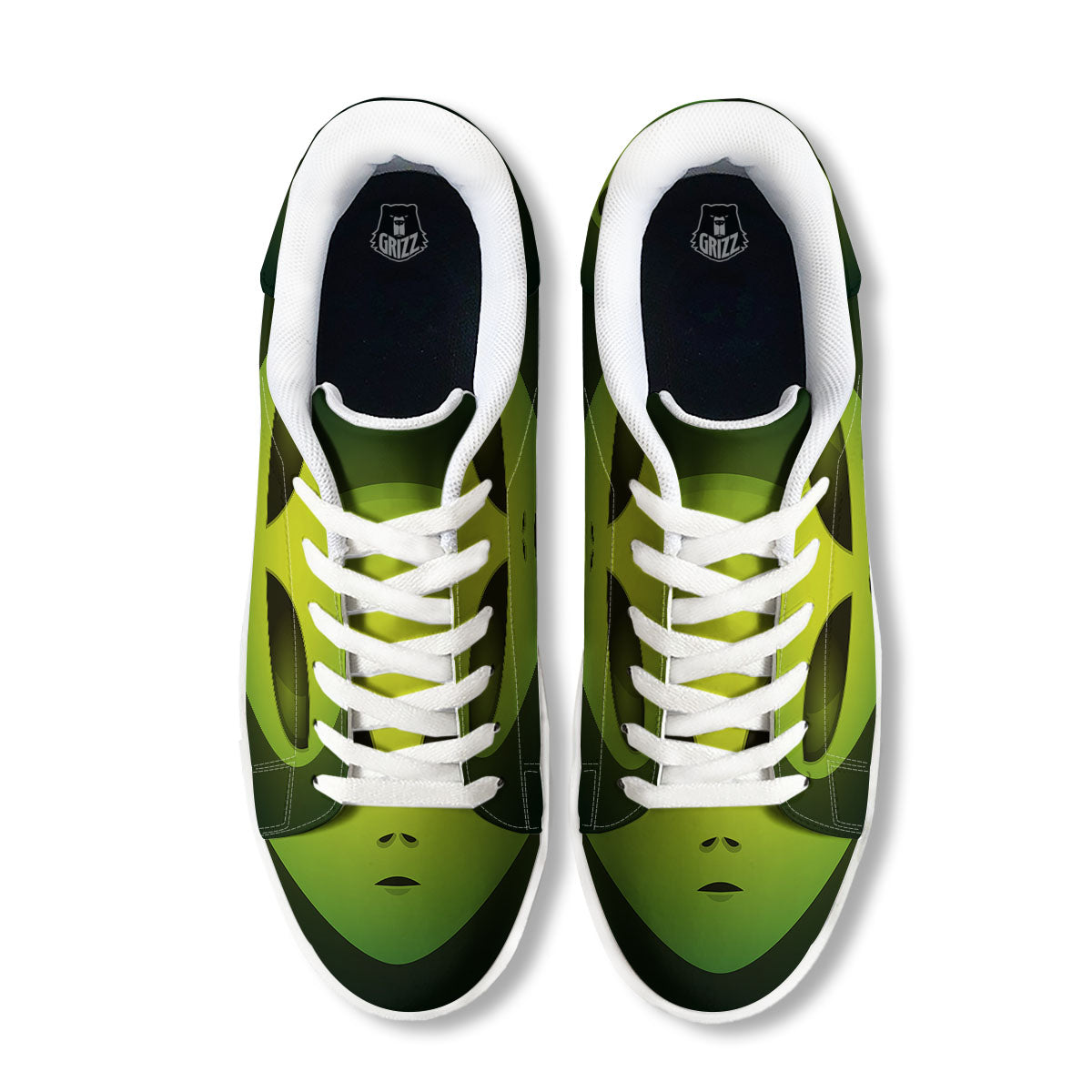 Alien Face Green Print White Low Top Sneakers-grizzshop
