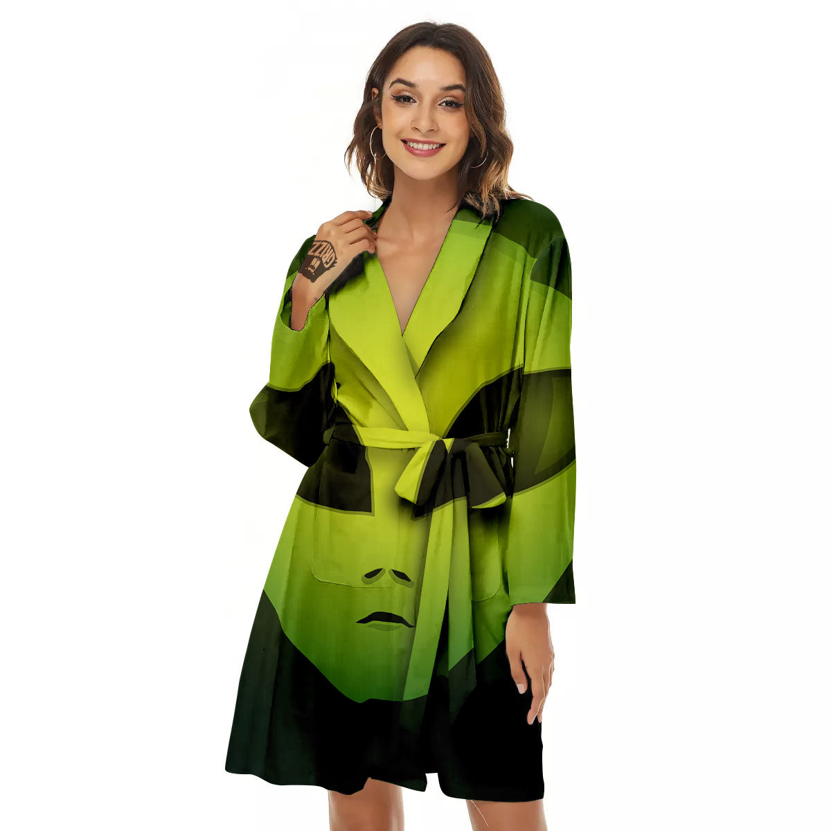 Alien Face Green Print Women's Robe-grizzshop