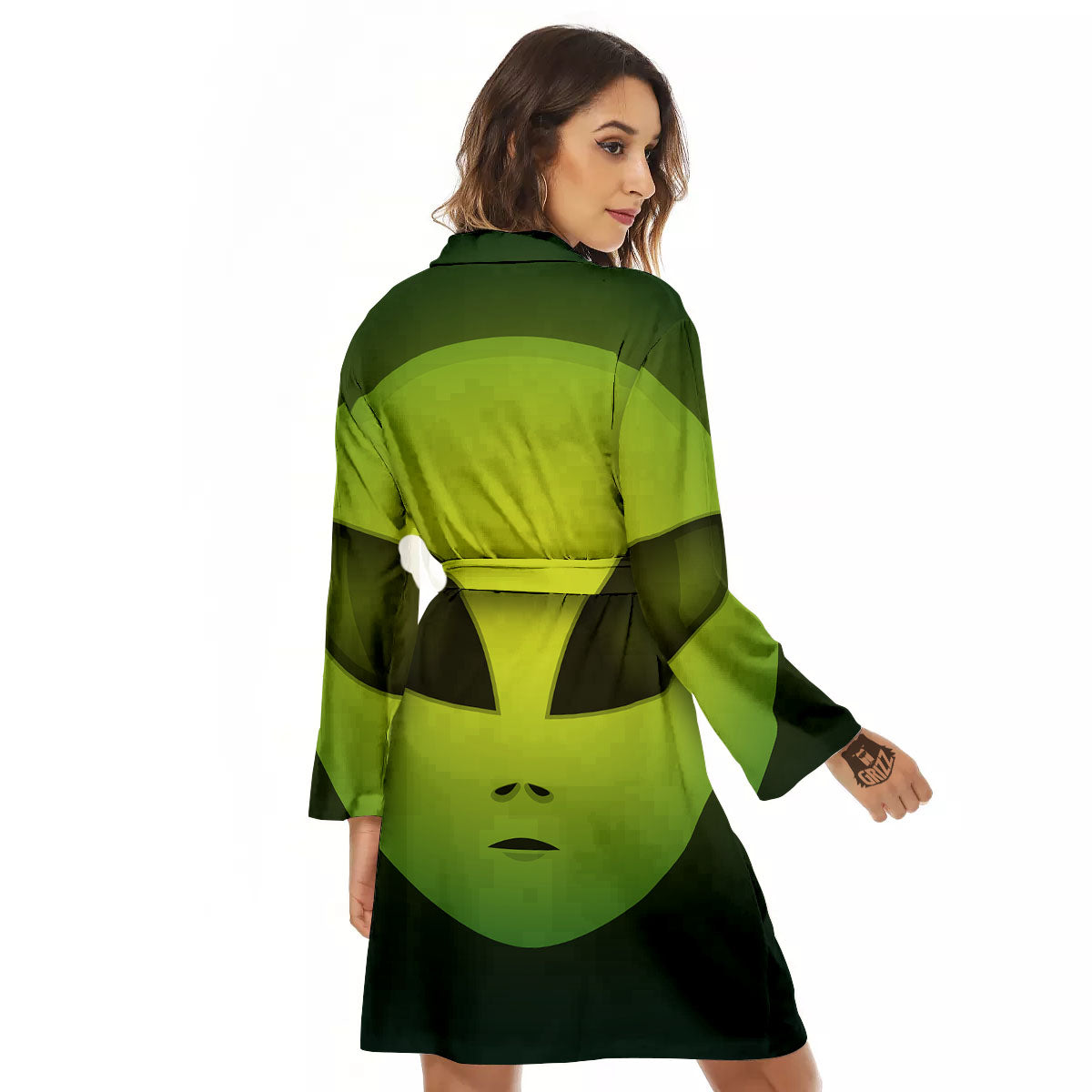 Alien Face Green Print Women's Robe-grizzshop