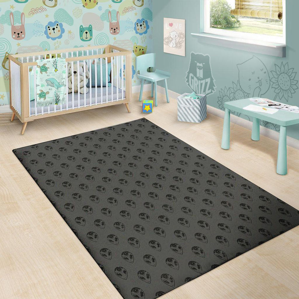 Alien Face Grey Print Pattern Floor Mat-grizzshop