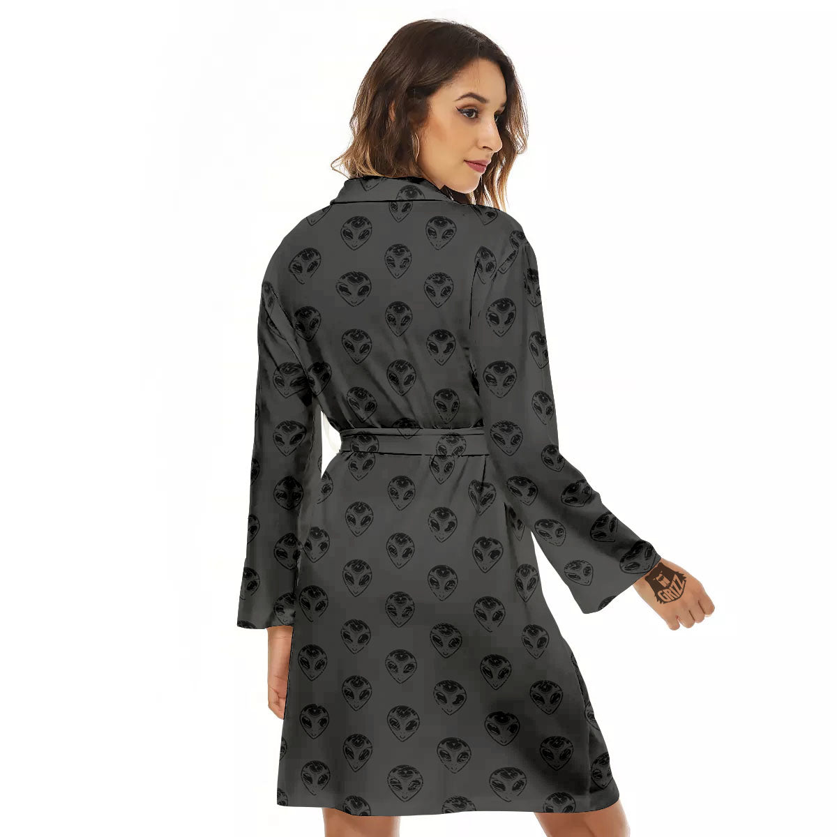 Alien Face Grey Print Pattern Women's Robe-grizzshop