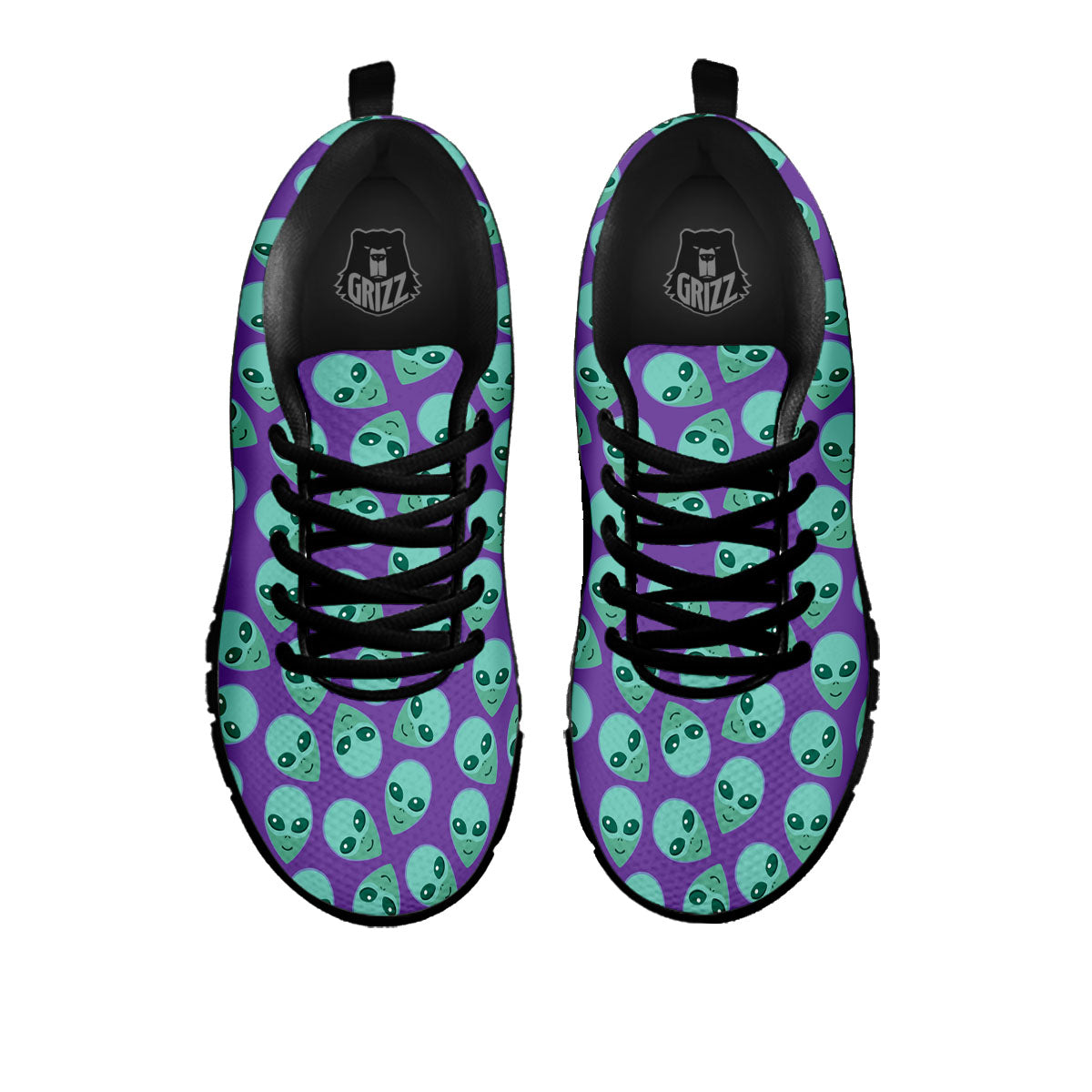 Alien Face Purple Print Pattern Black Sneaker-grizzshop