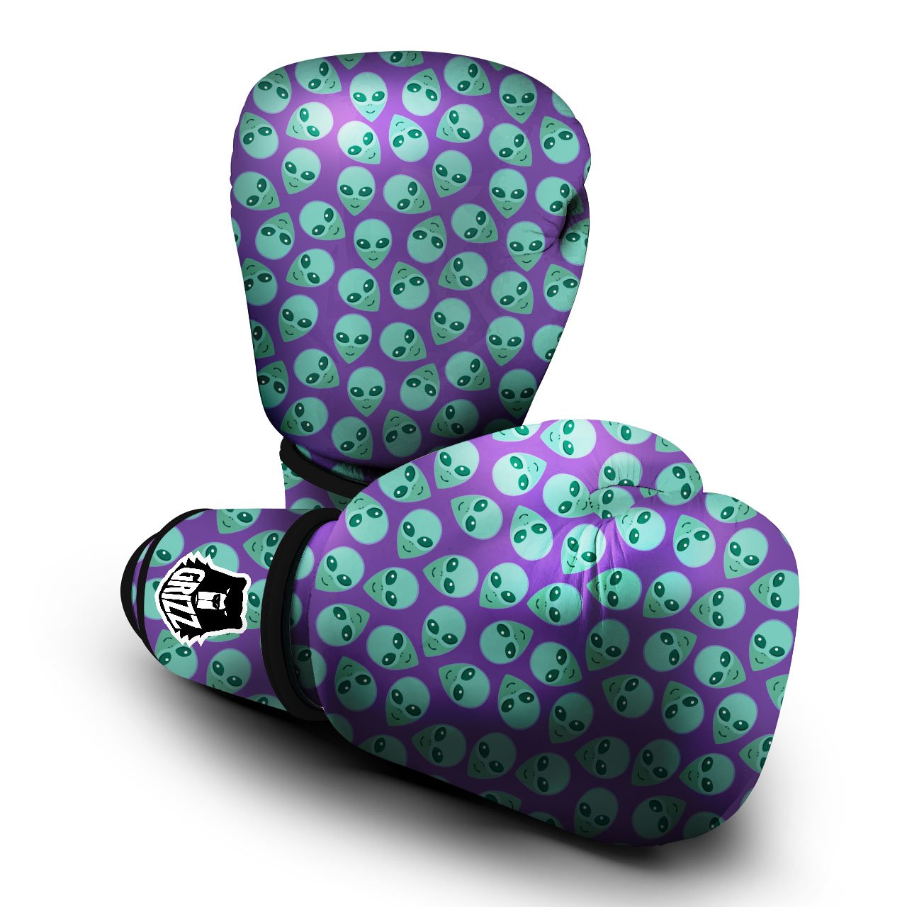 Alien Face Purple Print Pattern Boxing Gloves-grizzshop