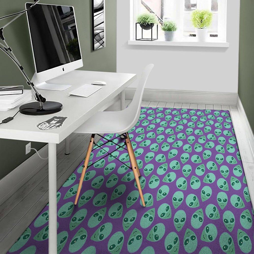 Alien Face Purple Print Pattern Floor Mat-grizzshop
