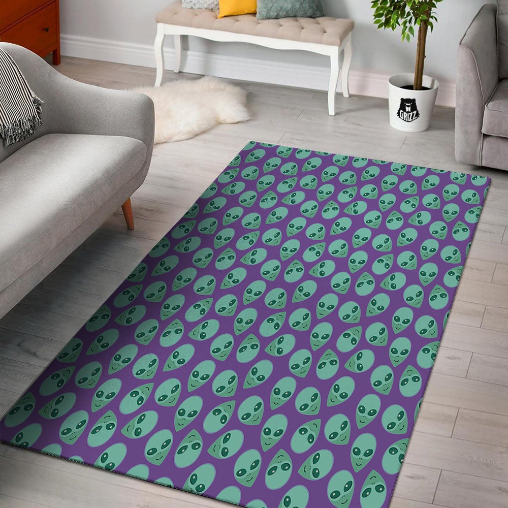 Alien Face Purple Print Pattern Floor Mat-grizzshop