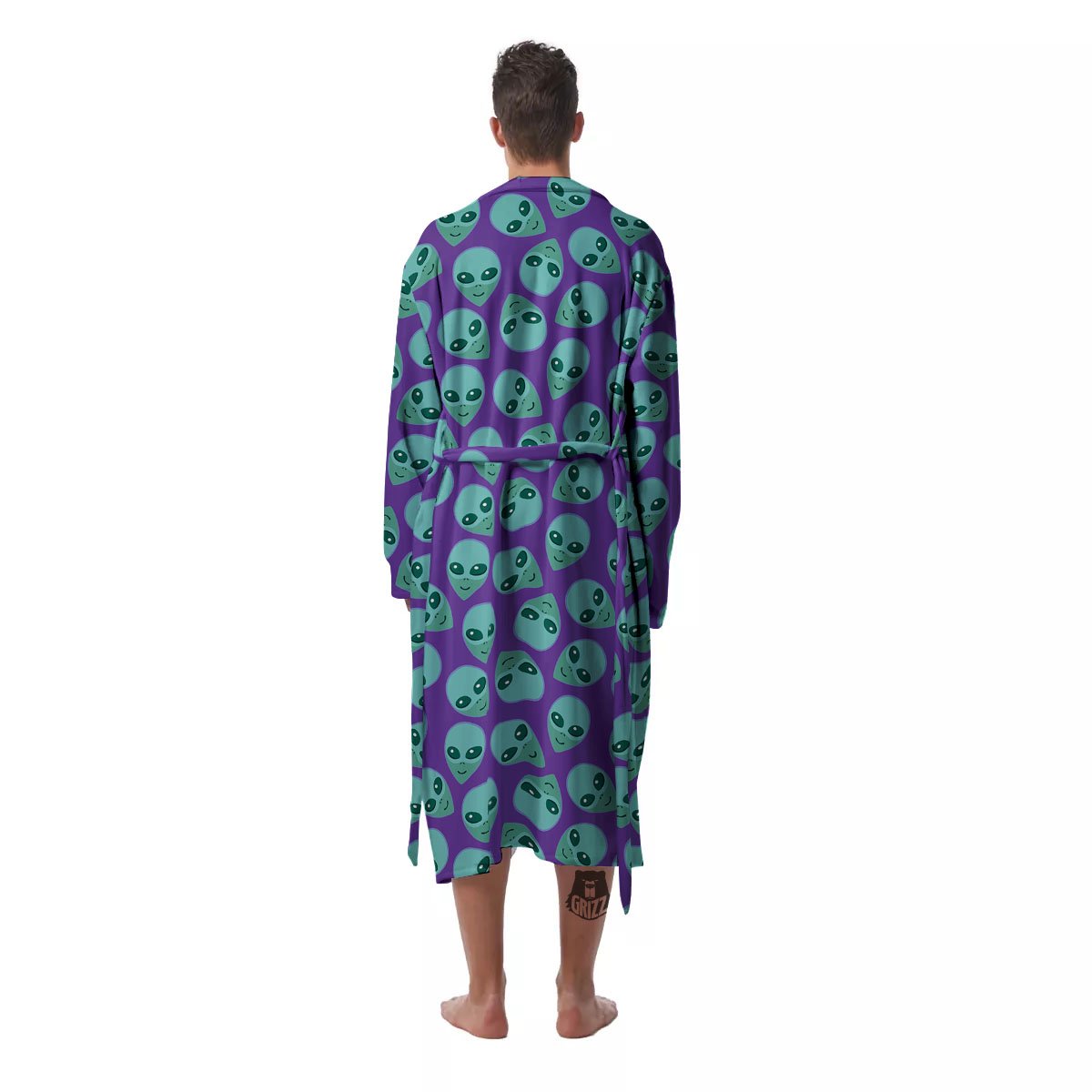 Alien Face Purple Print Pattern Men's Robe-grizzshop