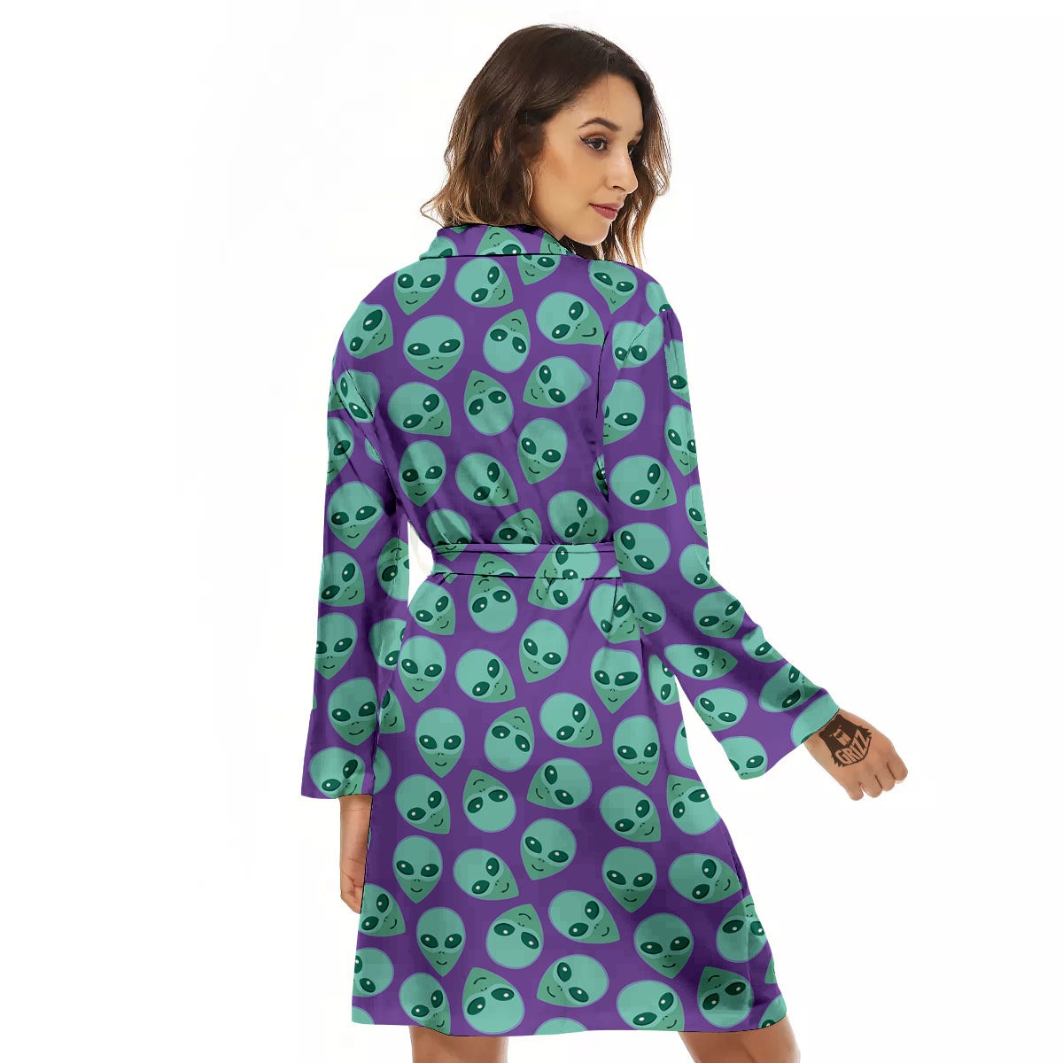 Alien Face Purple Print Pattern Women's Robe-grizzshop