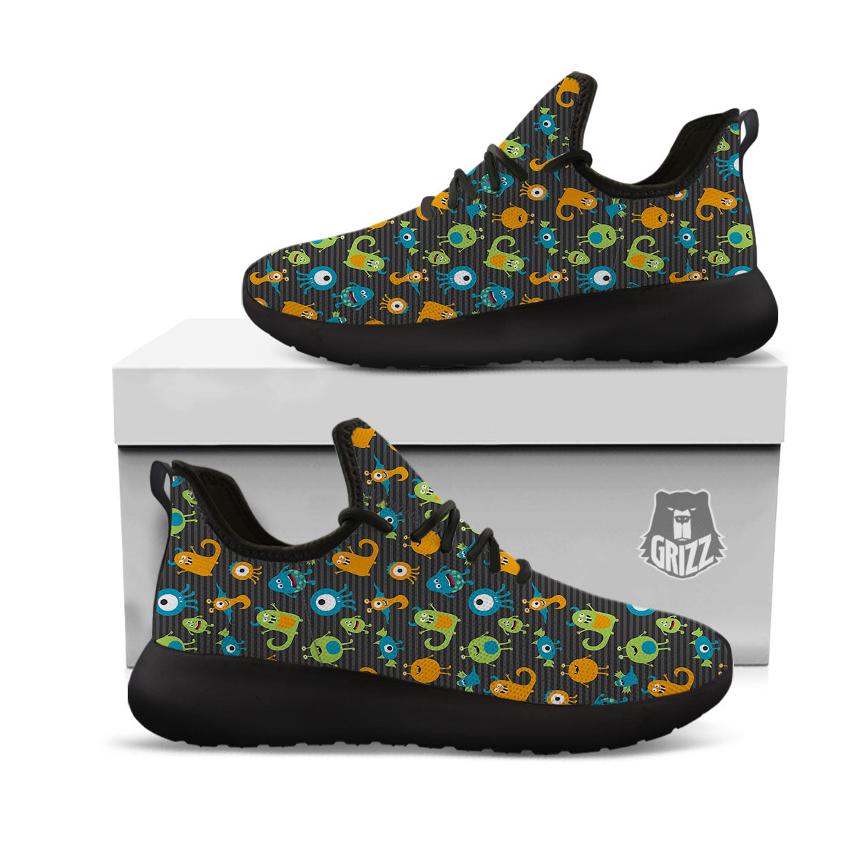 Alien Grey Striped Print Pattern Black Athletic Shoes-grizzshop