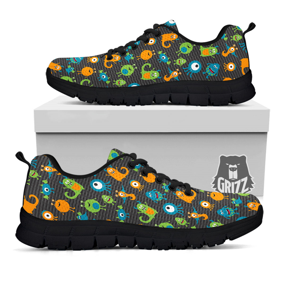 Alien Grey Striped Print Pattern Black Sneaker-grizzshop
