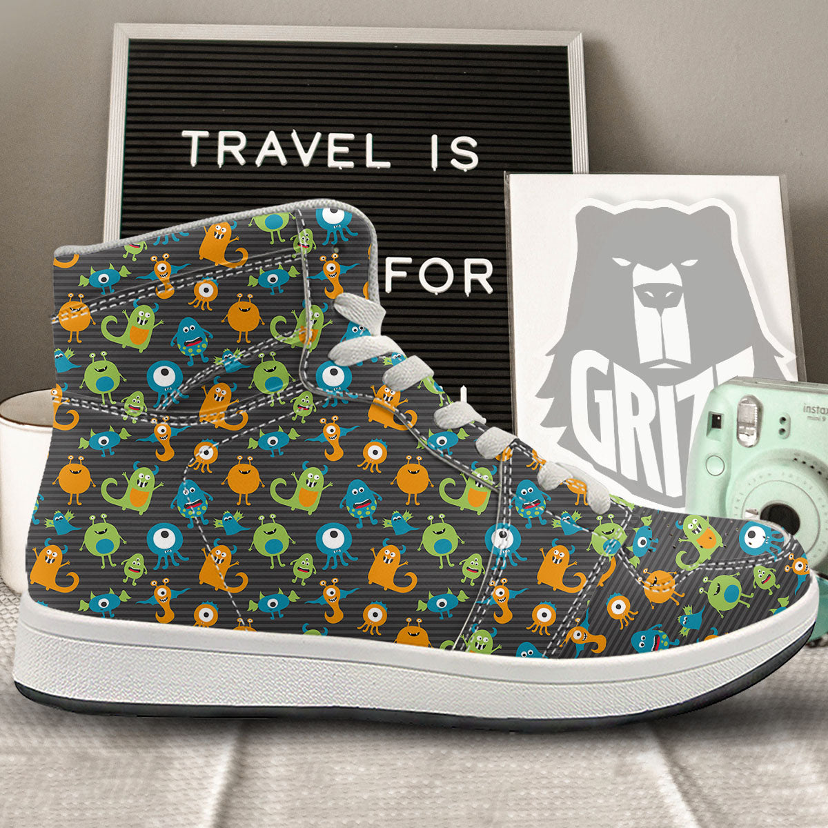 Alien Grey Striped Print Pattern High Top Sneakers-grizzshop