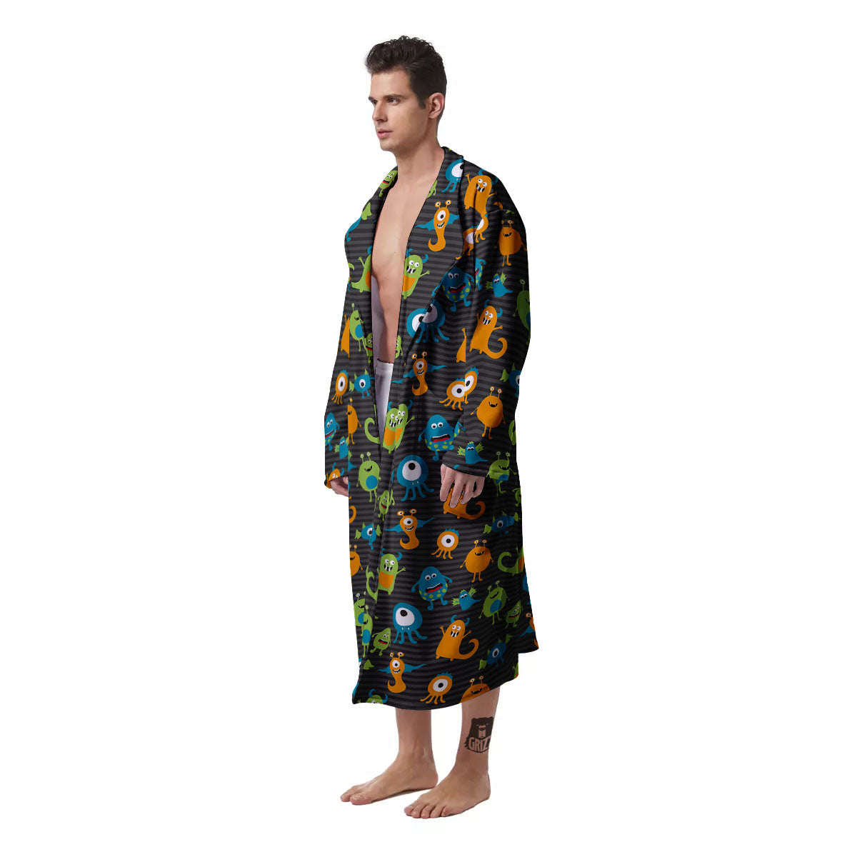 Alien Grey Striped Print Pattern Men's Robe-grizzshop