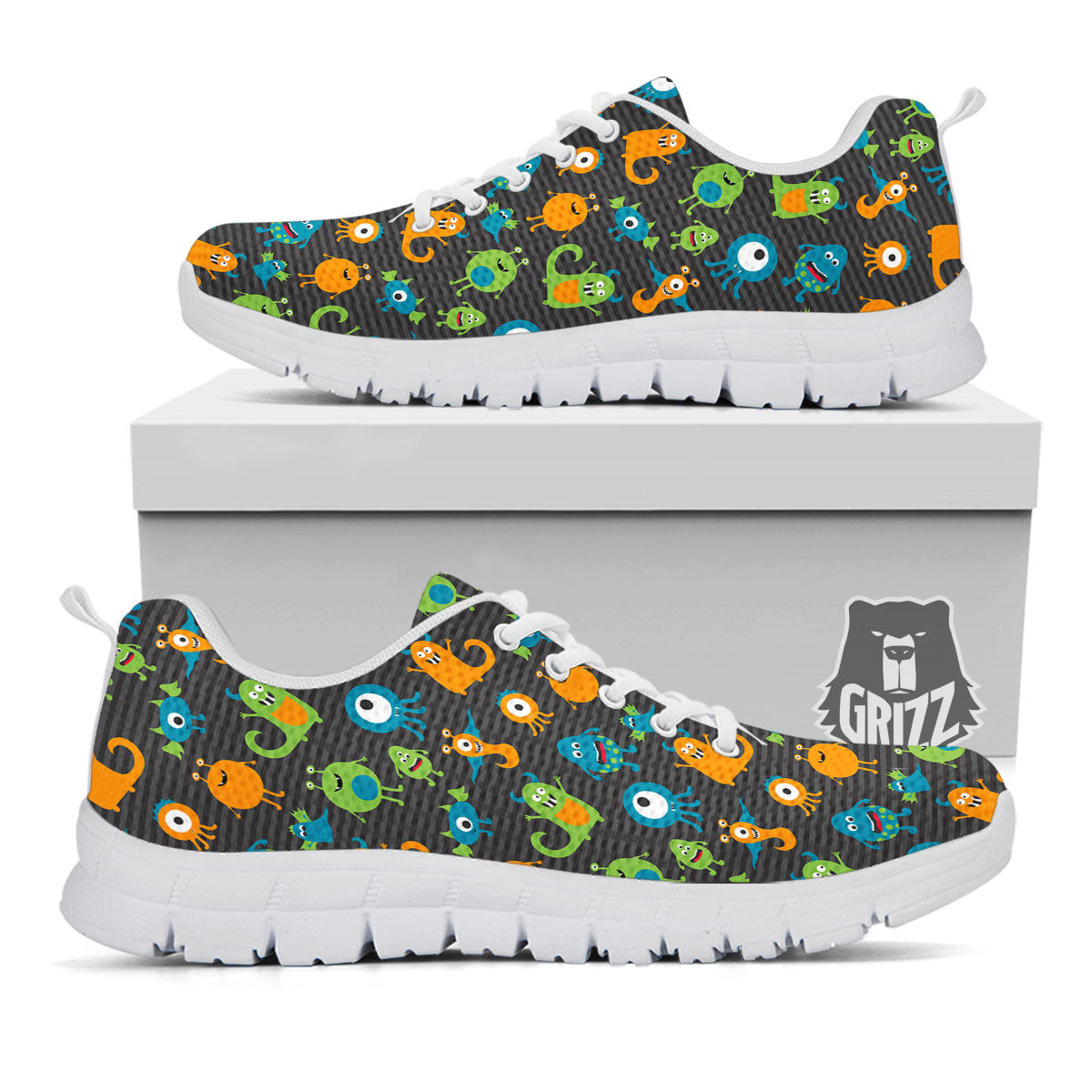 Alien Grey Striped Print Pattern White Sneaker-grizzshop