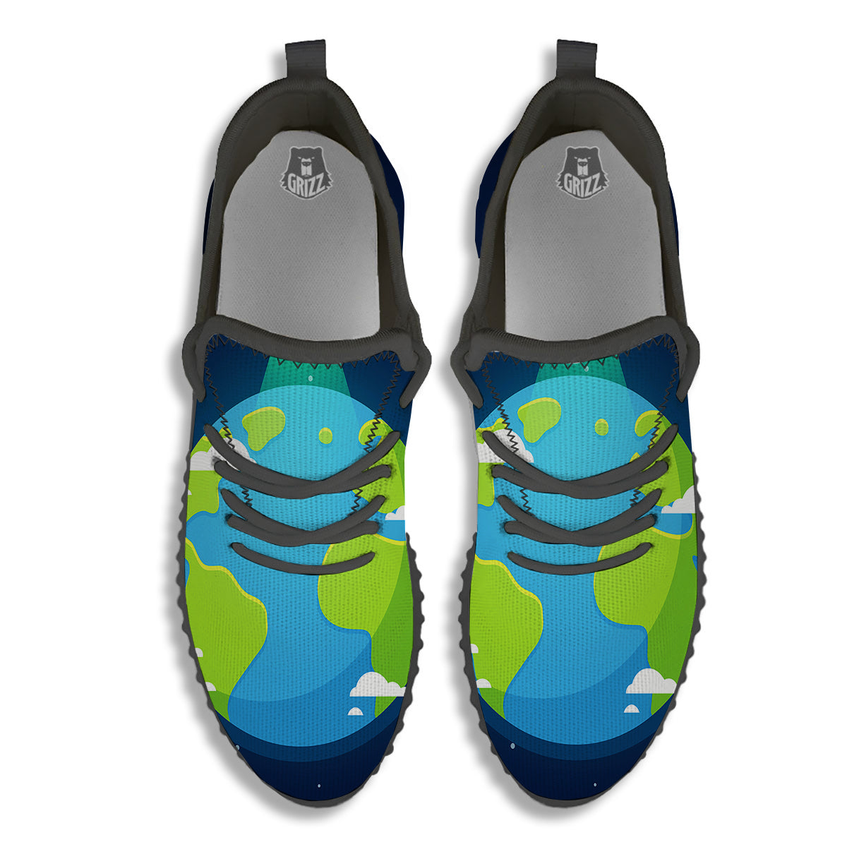Alien Invasion And Earth Print Black Walking Shoes-grizzshop