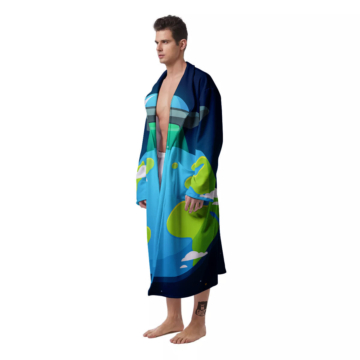 Alien Invasion And Earth Print Men's Robe-grizzshop