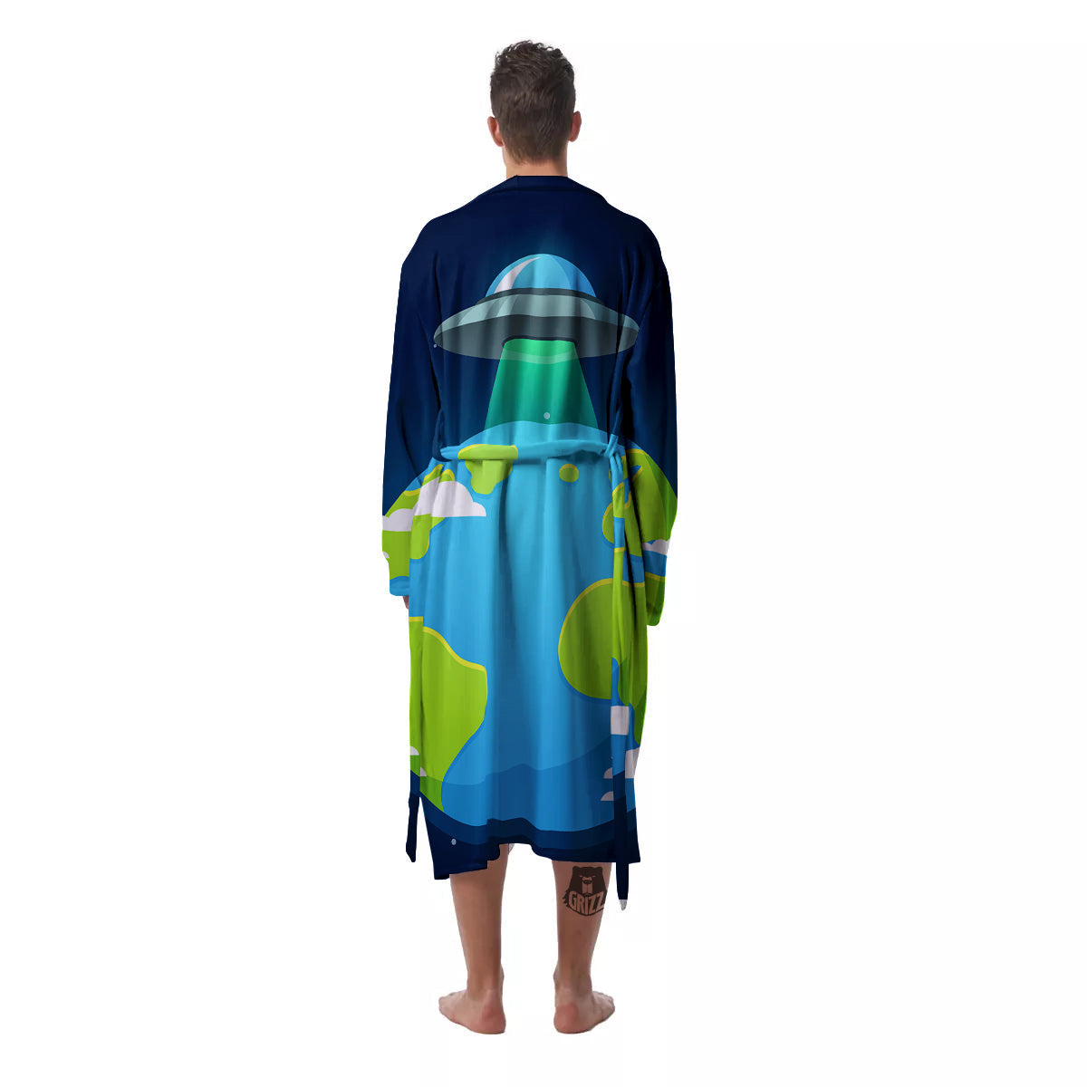 Alien Invasion And Earth Print Men's Robe-grizzshop