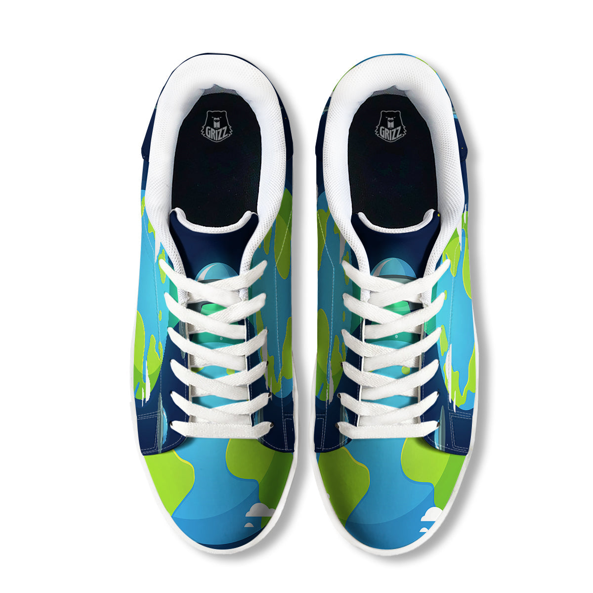 Alien Invasion And Earth Print White Low Top Sneakers-grizzshop