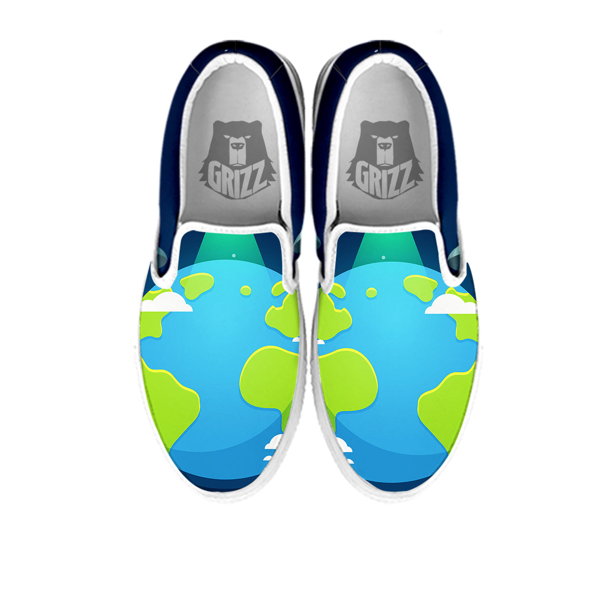 Alien Invasion And Earth Print White Slip On Shoes-grizzshop