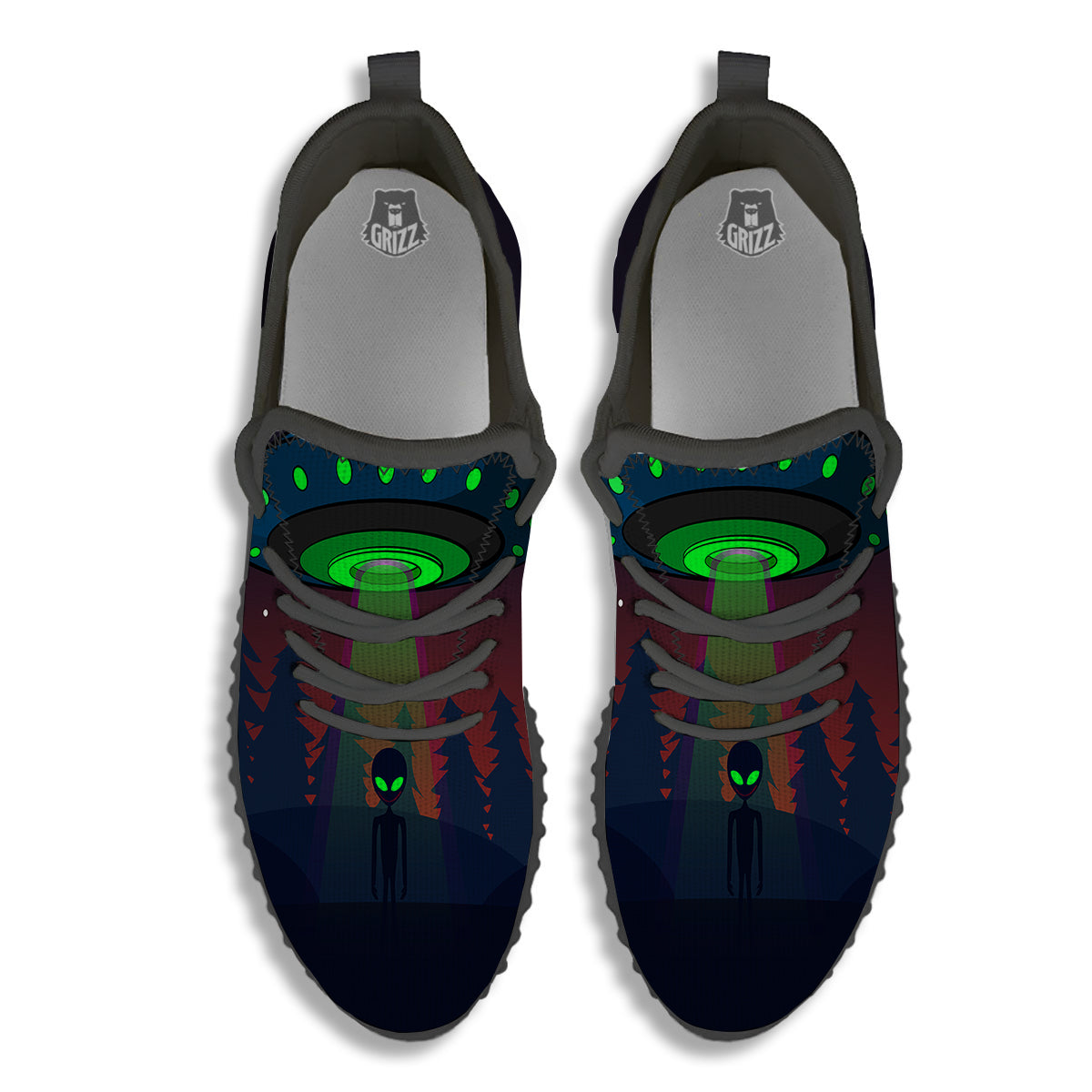 Alien Invasion On Earth Print Black Walking Shoes-grizzshop
