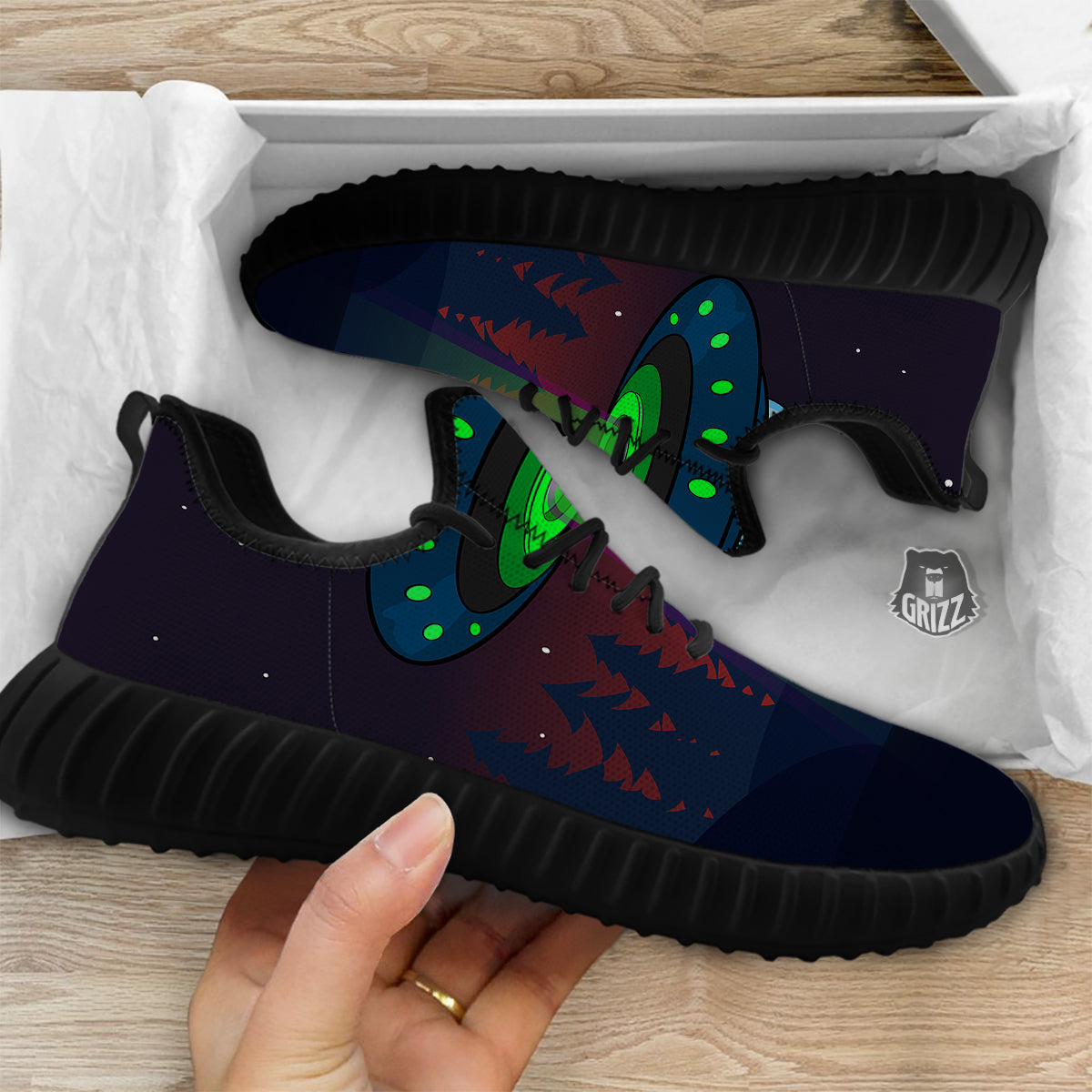 Alien Invasion On Earth Print Black Walking Shoes-grizzshop