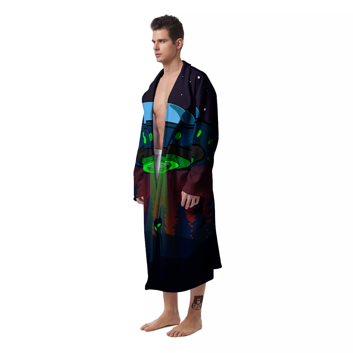 Alien Invasion On Earth Print Men's Robe-grizzshop
