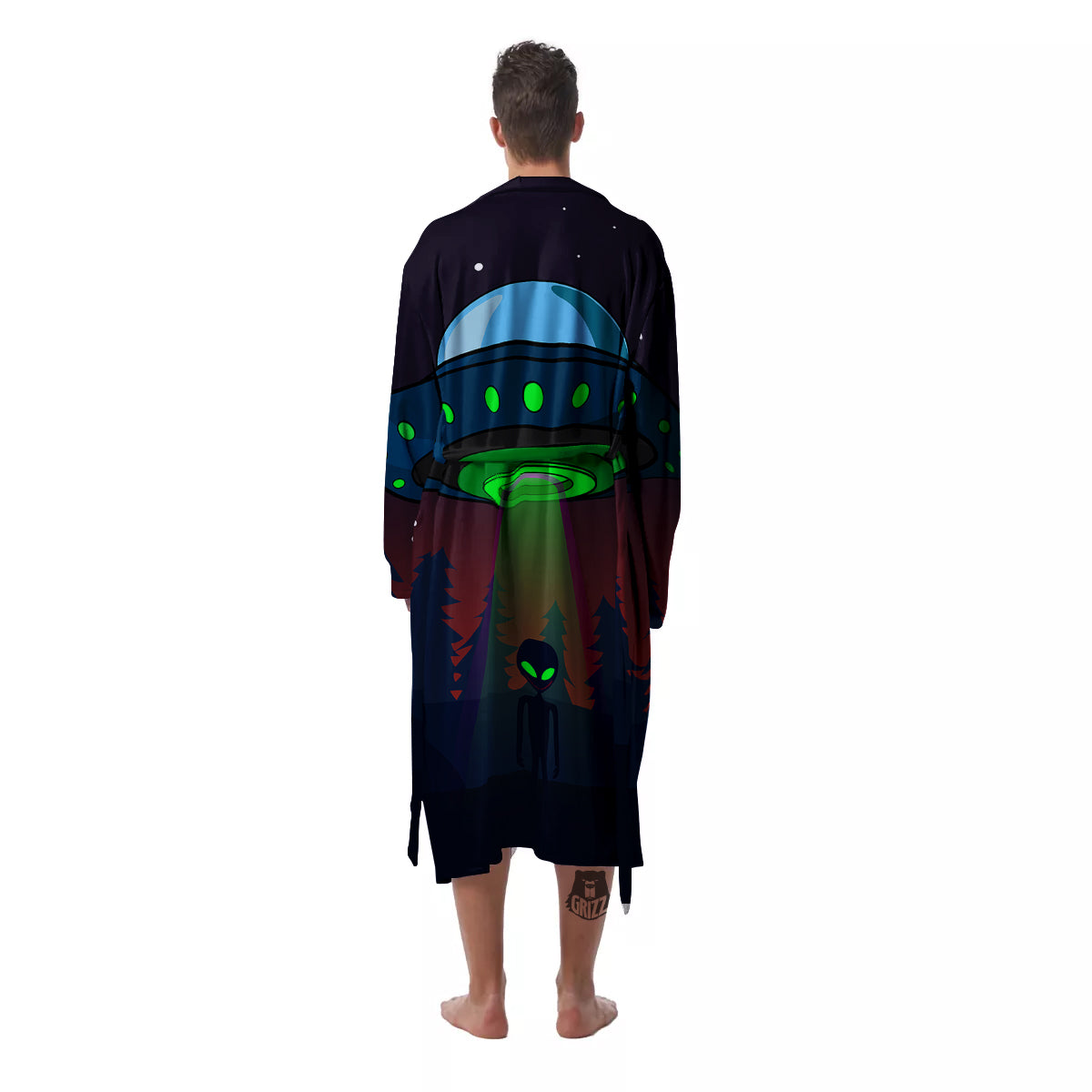 Alien Invasion On Earth Print Men's Robe-grizzshop