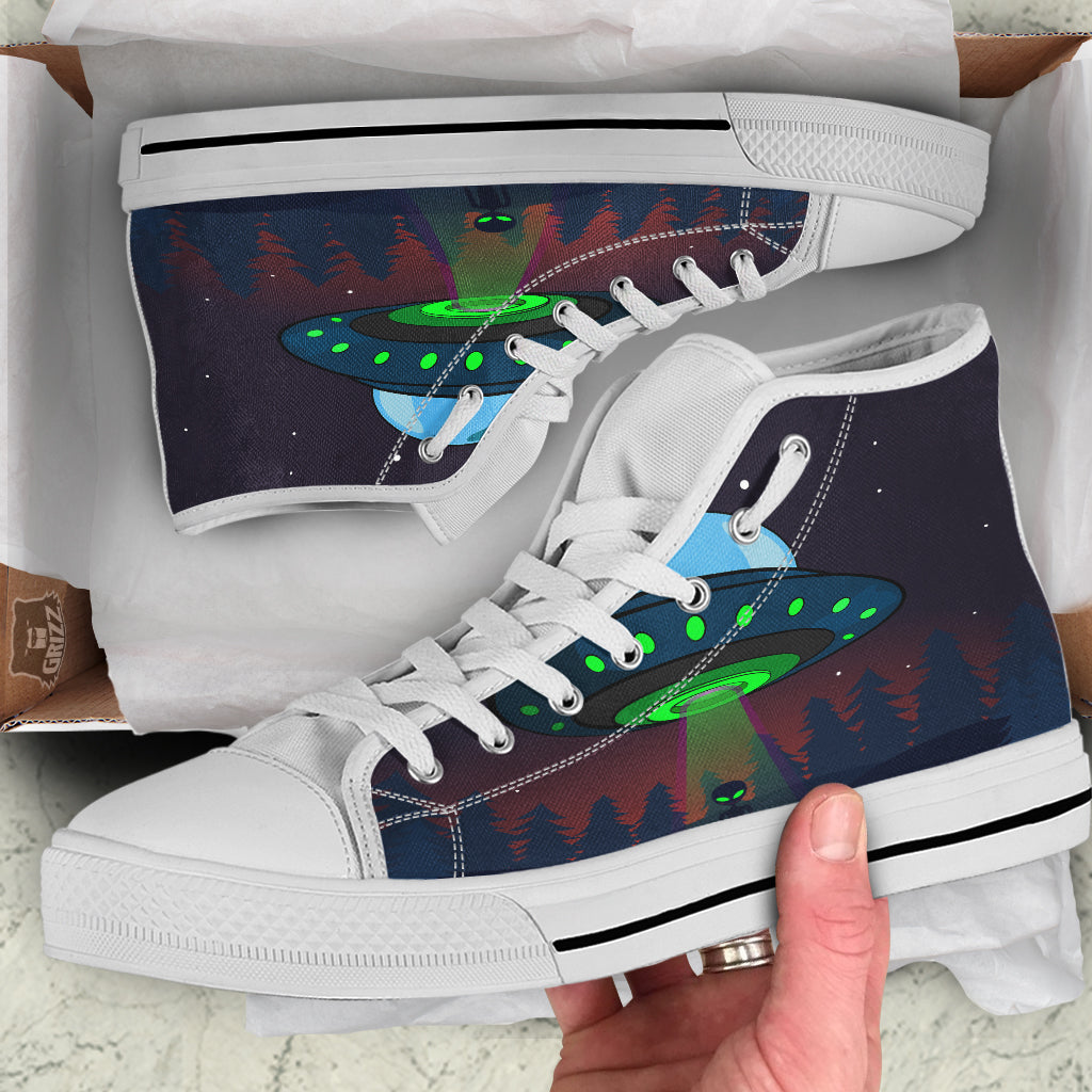Alien Invasion On Earth Print White High Top Shoes-grizzshop