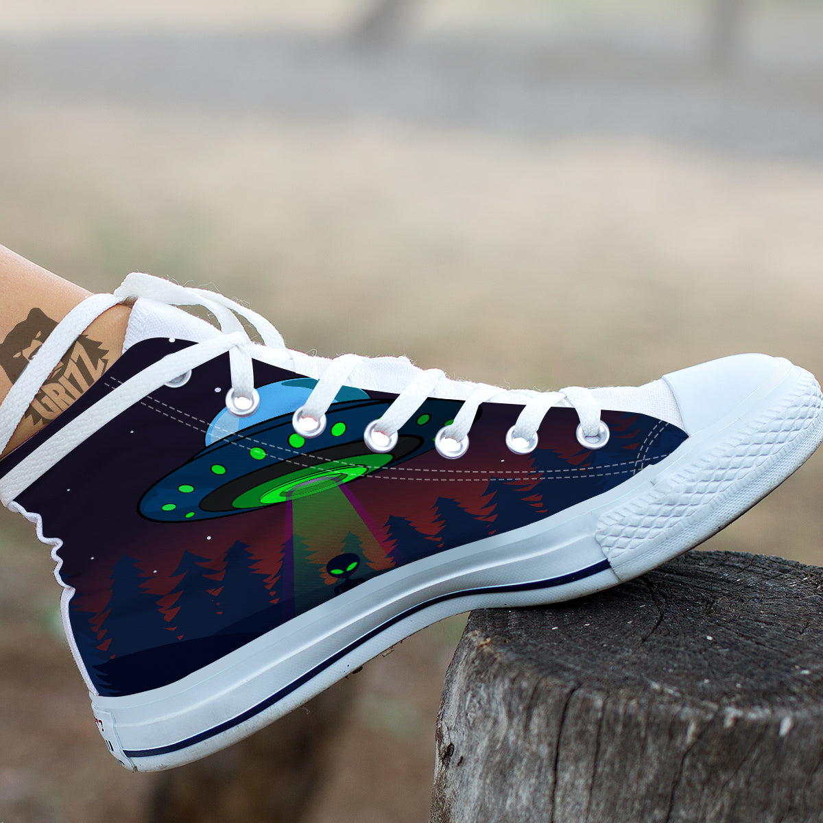 Alien Invasion On Earth Print White High Top Shoes-grizzshop